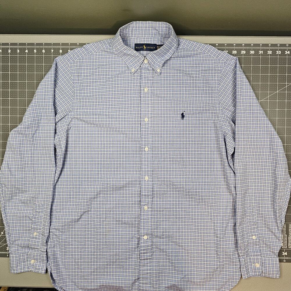 Polo Ralph Lauren Dress Shirt 16.5 Blue Grid Check Plaid Button Down Preppy Ivy
